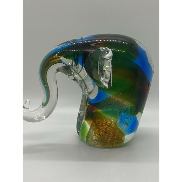 Murano Glass Art Elephant Hand Blown Multi Colored Paper Weight Statue